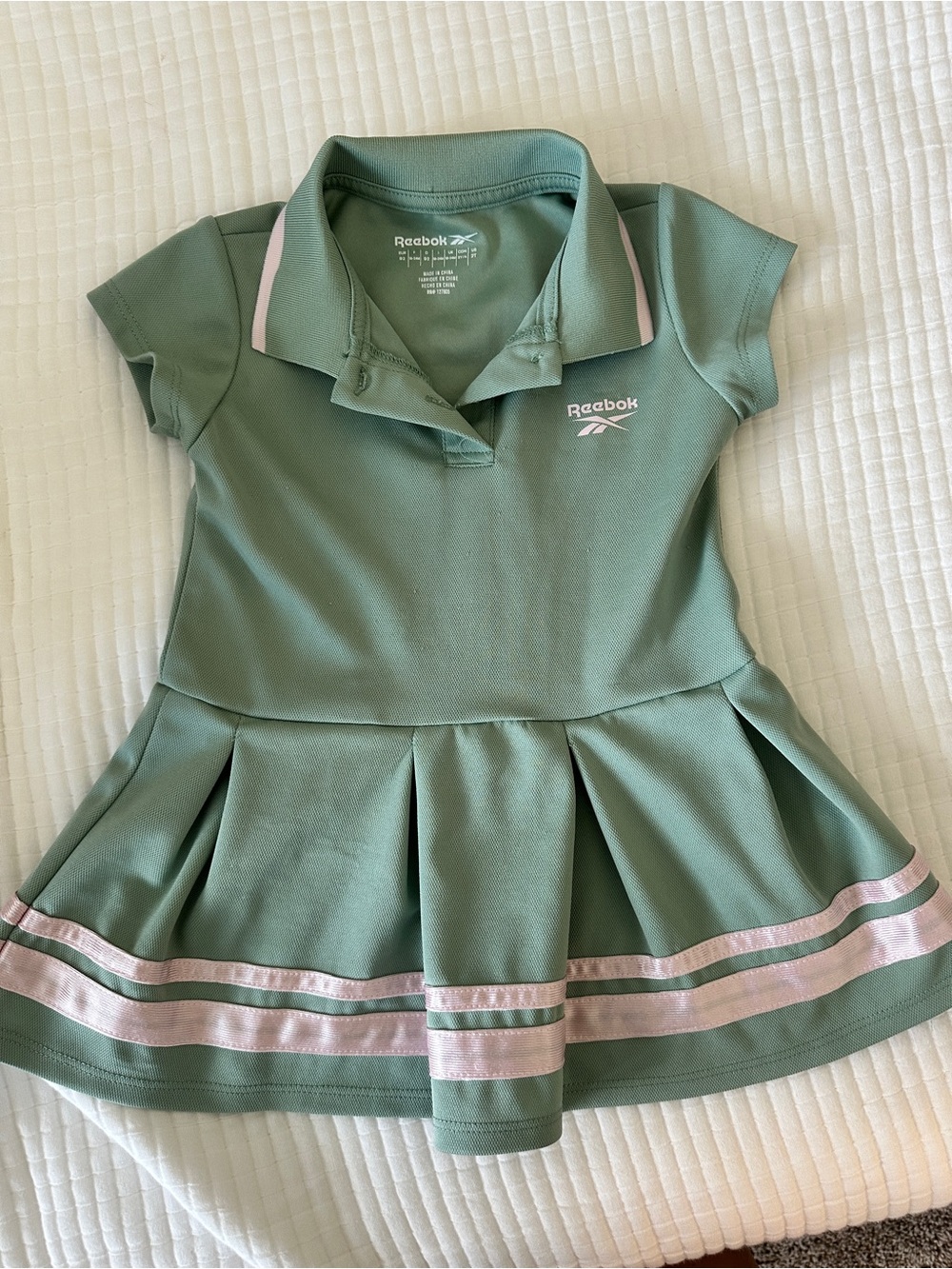 Reebok Girls Polo Dress in Sage Green with Pink Accents